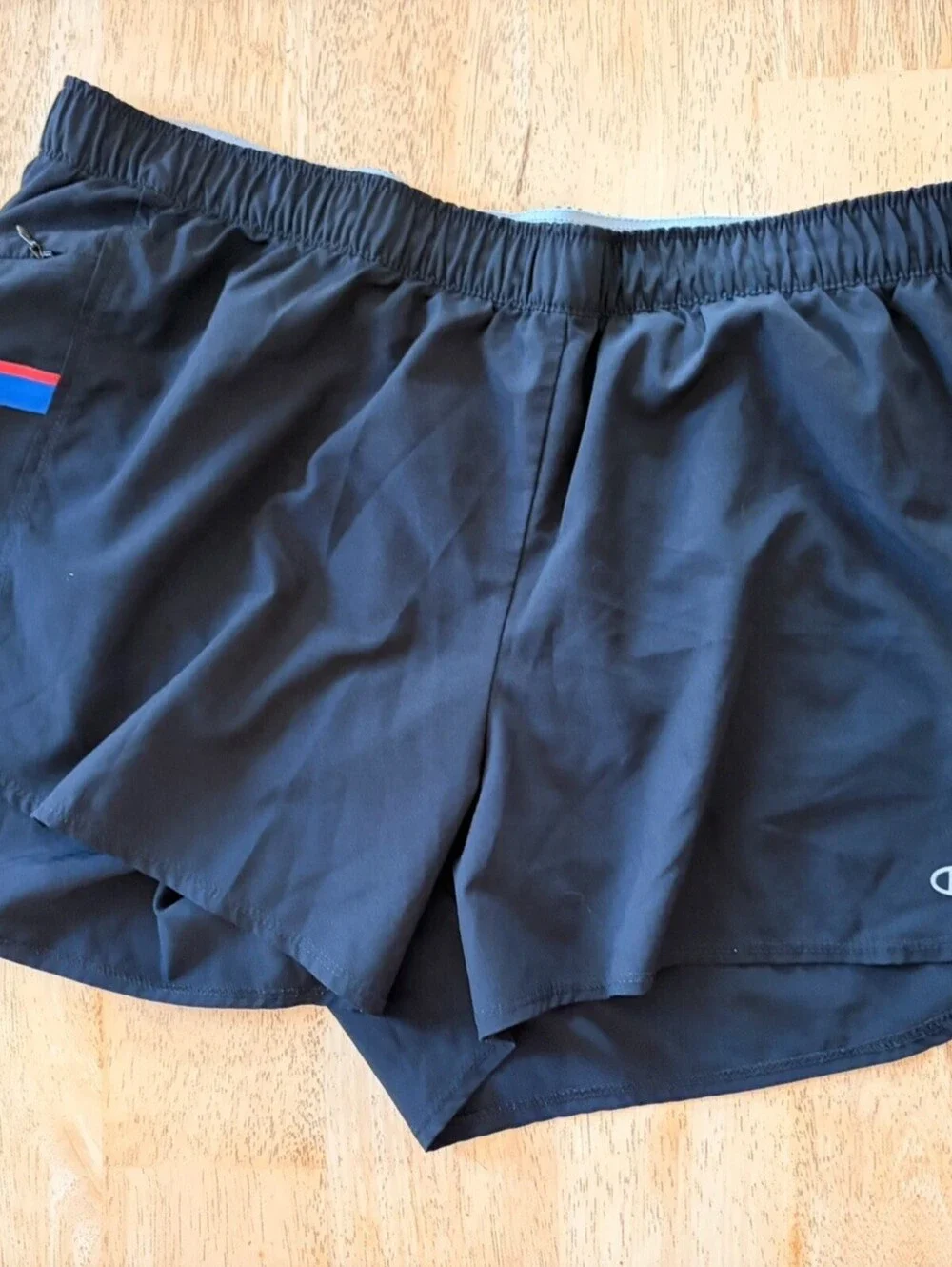 XL Champion Authentic Athleticware Black Women's Shorts Red and Blue Stripe Run